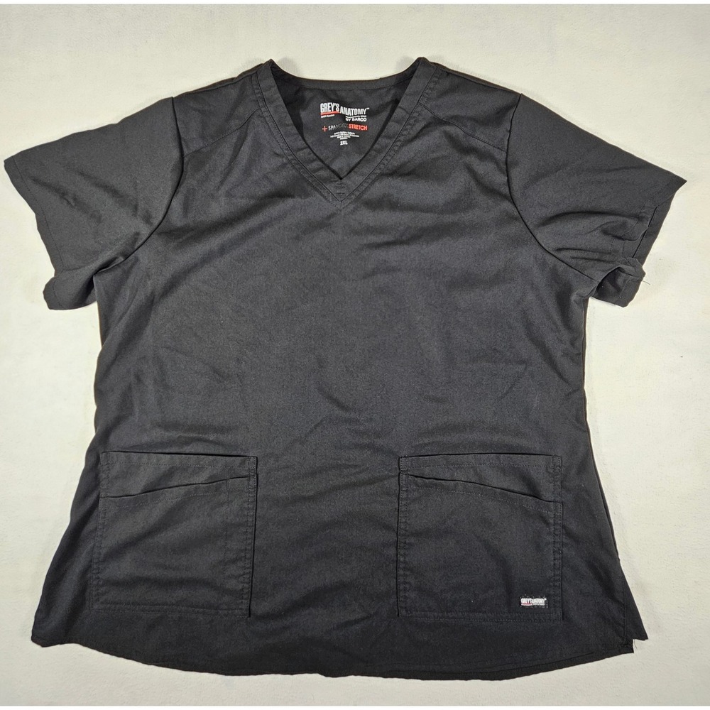 Greys Anatomy by Barco Spandex Stretch Black V-Neck Scrub Top 2XL GRST011X
